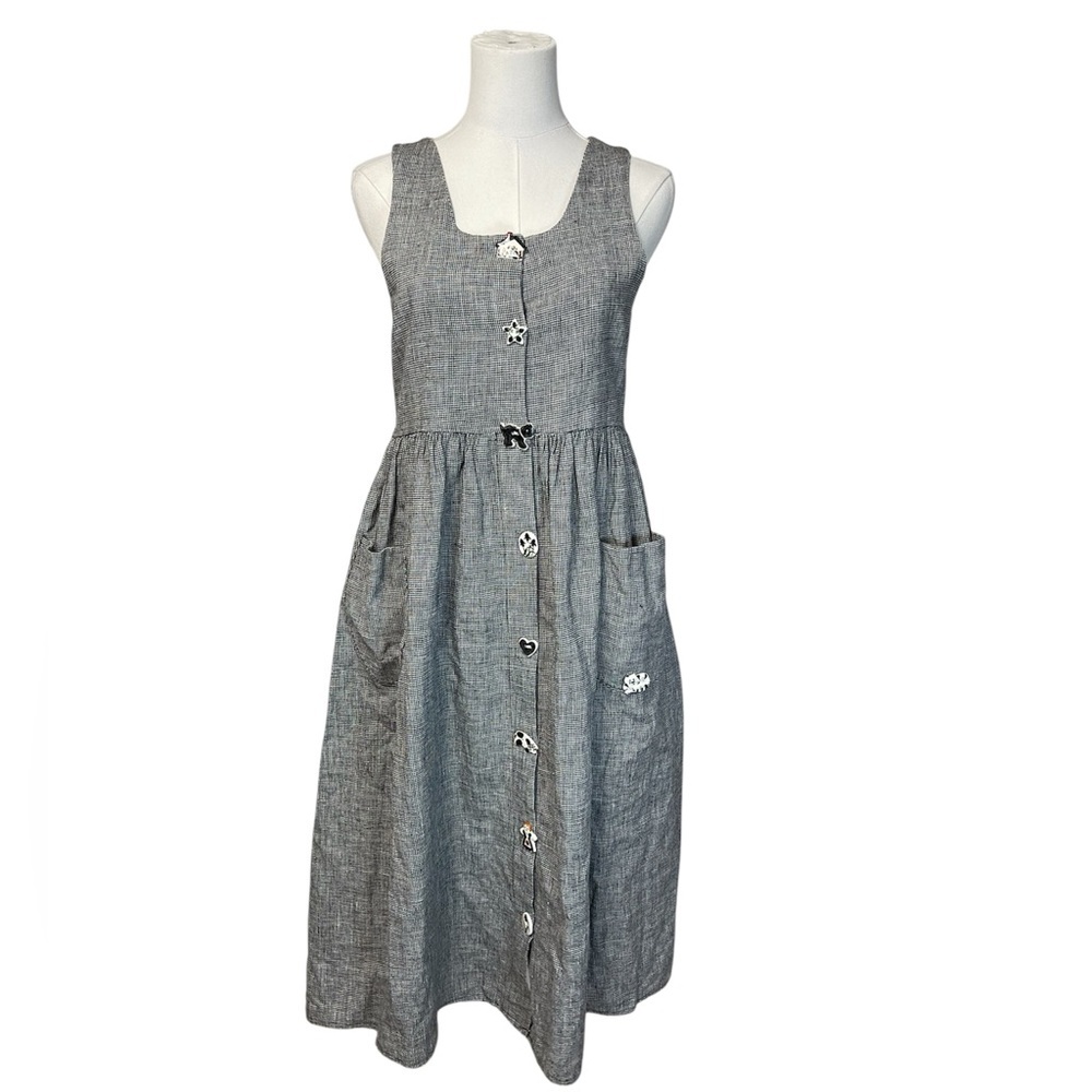 P.L. Greenes Vintage Boho Cottagecore Tie Back Prairie Dress with Unique Buttons